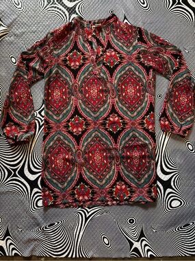 Mimi Chica Red and Teal Paisley Long-Sleeve Tunic